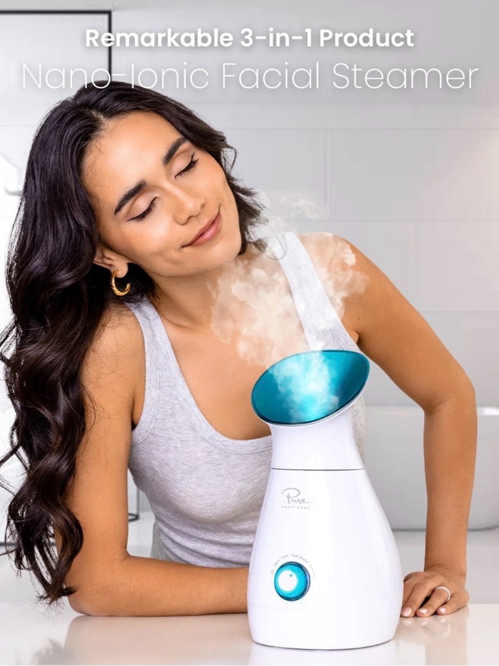 New Pure Nanosteamer 3-in-1 Ionic Facial Steamer in White/Teal with Skin Kit